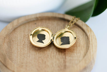 Engraved Silhouette Yellow Gold Necklace | Oval Locket - Rest of the Nest