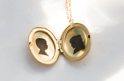 Engraved Silhouette Yellow Gold Necklace | Oval Locket - Rest of the Nest
