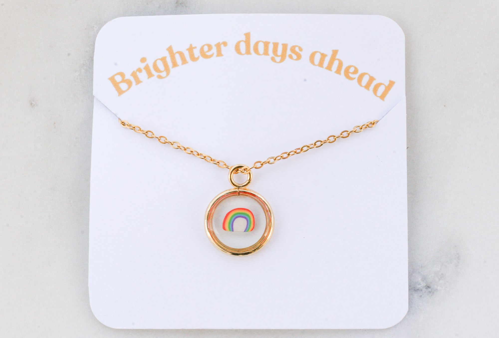 Rainbow Necklace | Yellow Gold Circle Pendant