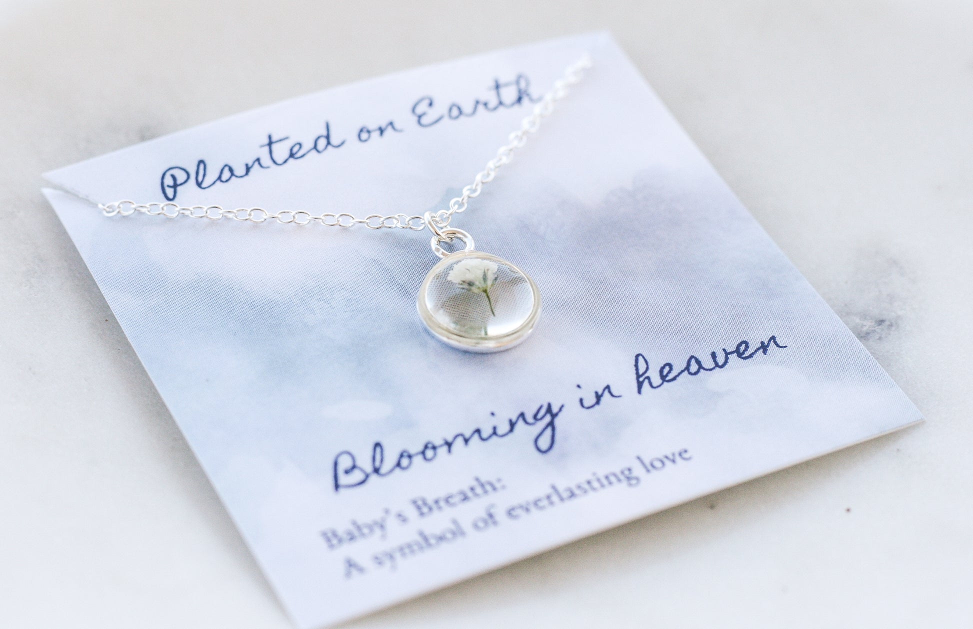 Baby's Breath Flower Necklace | Sterling Silver Circle Pendant