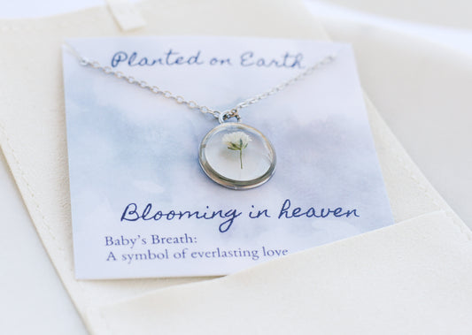 Baby's Breath Flower Necklace | Silver Circle Pendant