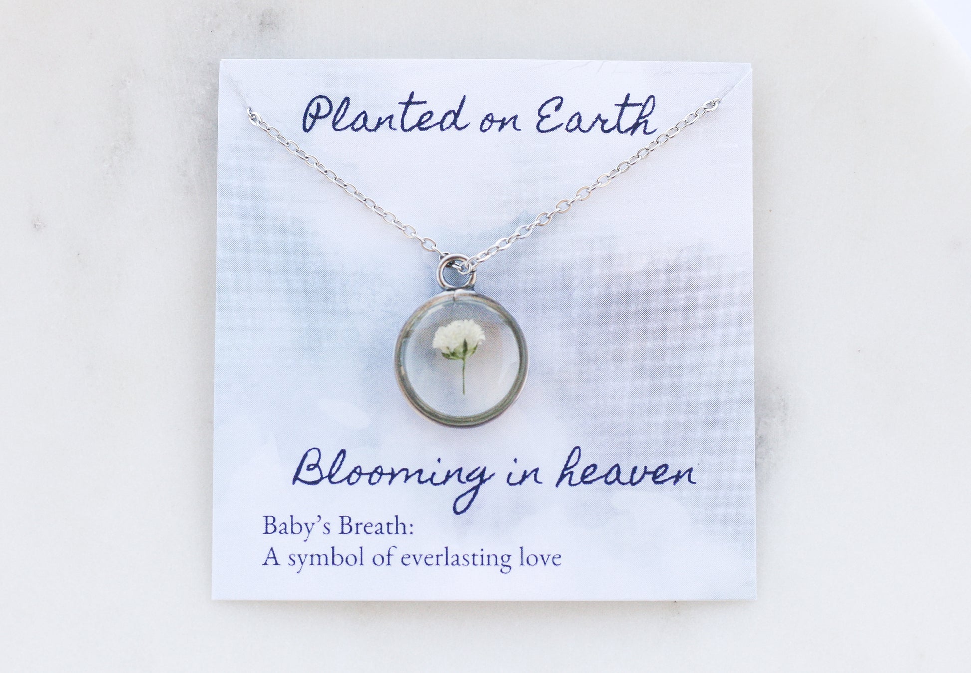 Baby's Breath Flower Necklace | Silver Circle Pendant