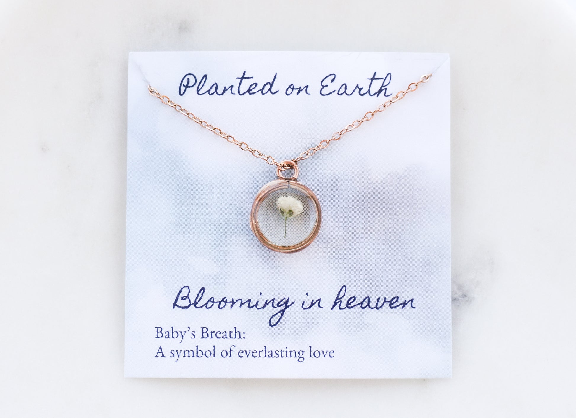 Baby's Breath Flower Necklace | Rose Gold Circle Pendant