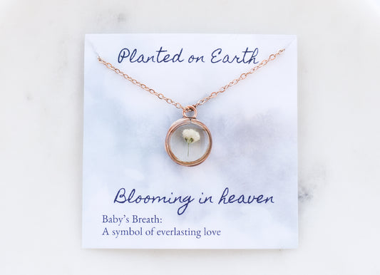 Baby's Breath Flower Necklace | Rose Gold Circle Pendant