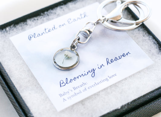 Baby's Flower Breath Keychain | Silver Circle Pendant