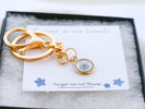 Blue Forget Me Not Flower Keychain | Yellow Gold Circle Pendant