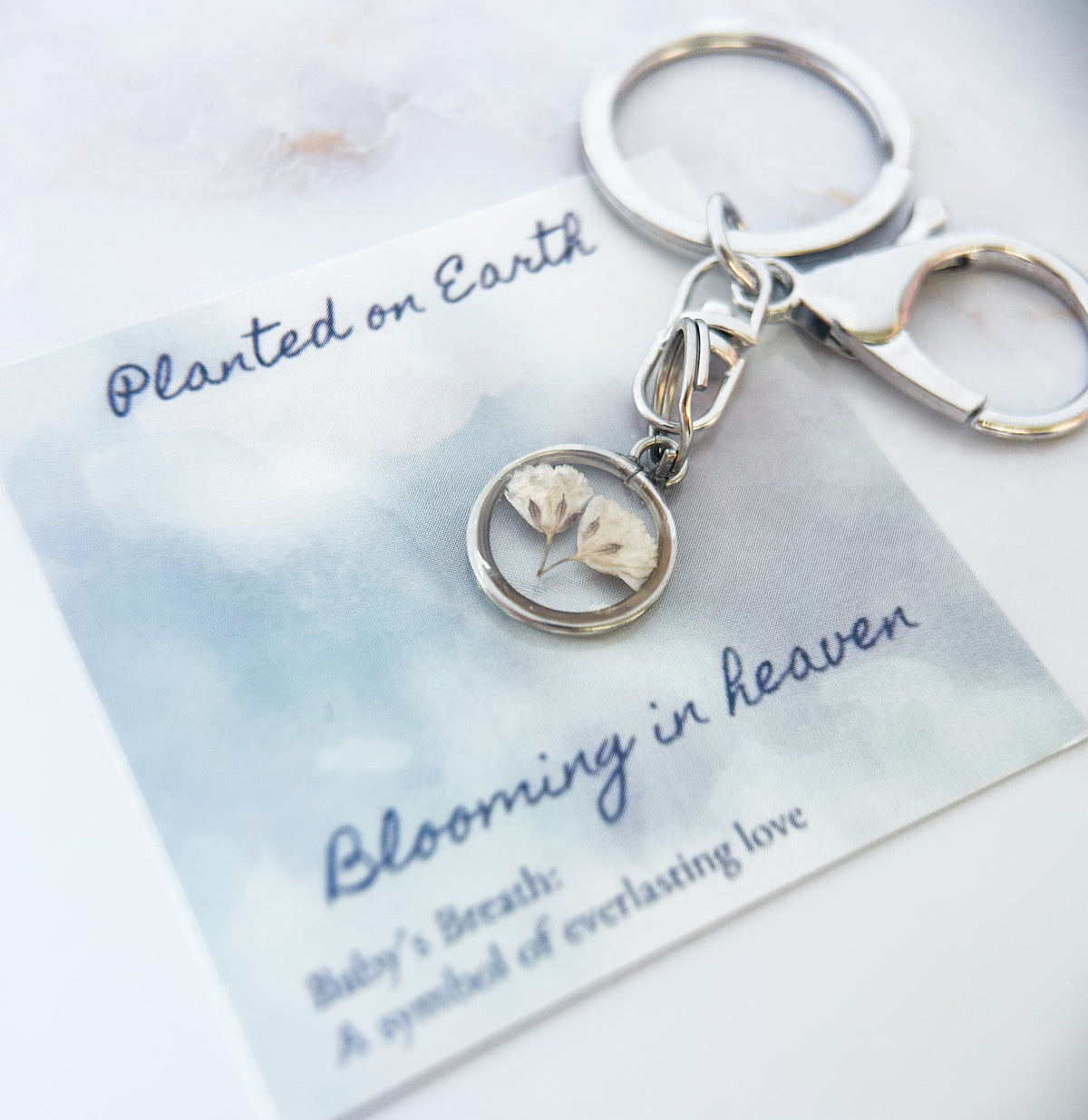 Baby’s Breath Memorial Keychain | Real Flower Remembrance Keepsake