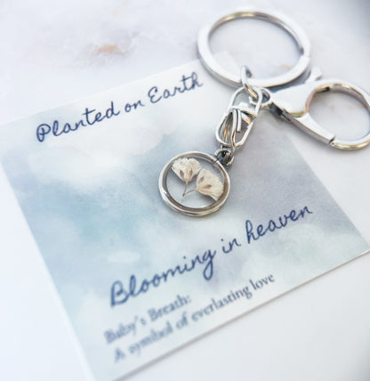 Baby’s Breath Memorial Keychain | Real Flower Remembrance Keepsake
