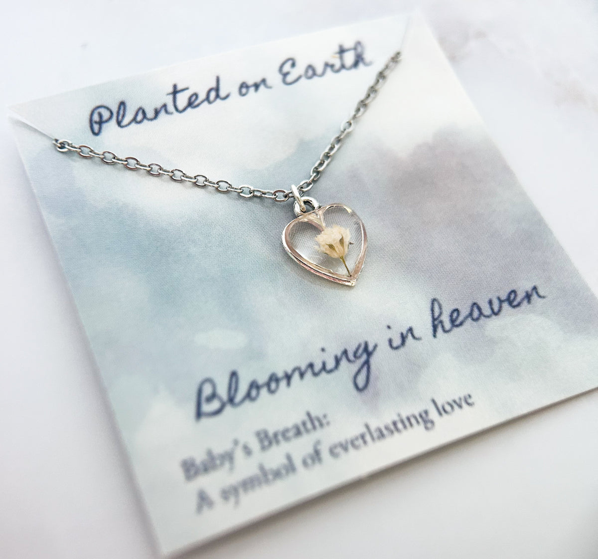Baby’s Breath Heart Necklace | Memorial & Remembrance Keepsake