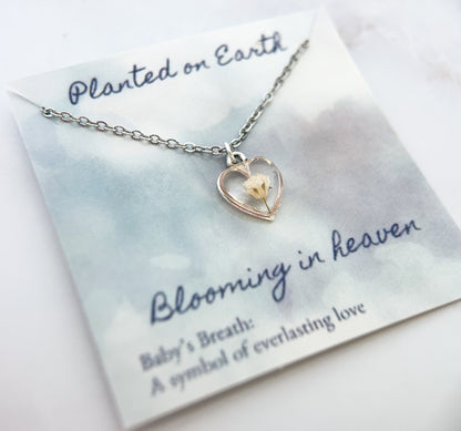 Baby’s Breath Heart Necklace | Memorial & Remembrance Keepsake