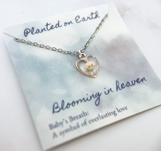 Baby’s Breath Heart Necklace | Memorial & Remembrance Keepsake