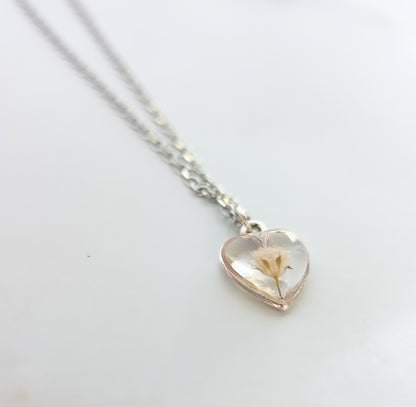Baby’s Breath Heart Necklace | Memorial & Remembrance Keepsake