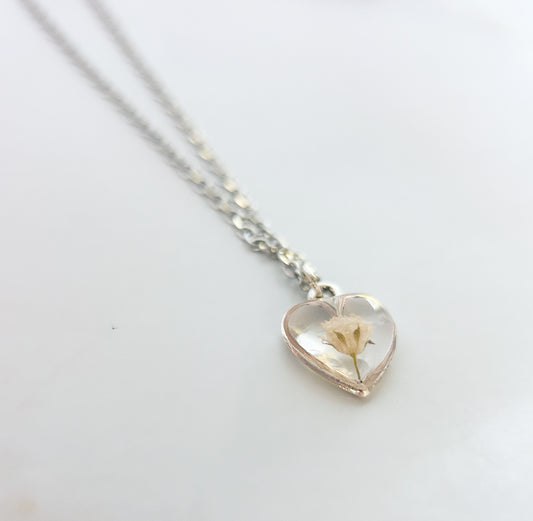 Baby’s Breath Heart Necklace | Memorial & Remembrance Keepsake