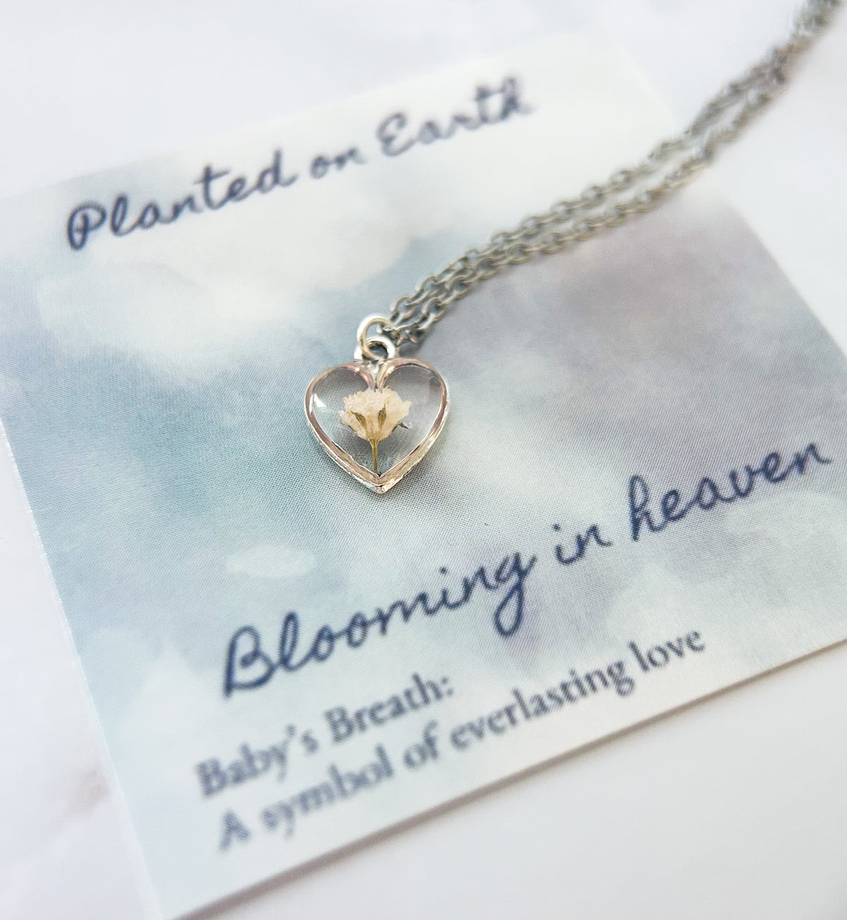 Baby’s Breath Heart Necklace | Memorial & Remembrance Keepsake