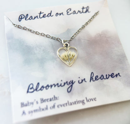 Baby’s Breath Heart Necklace | Memorial & Remembrance Keepsake