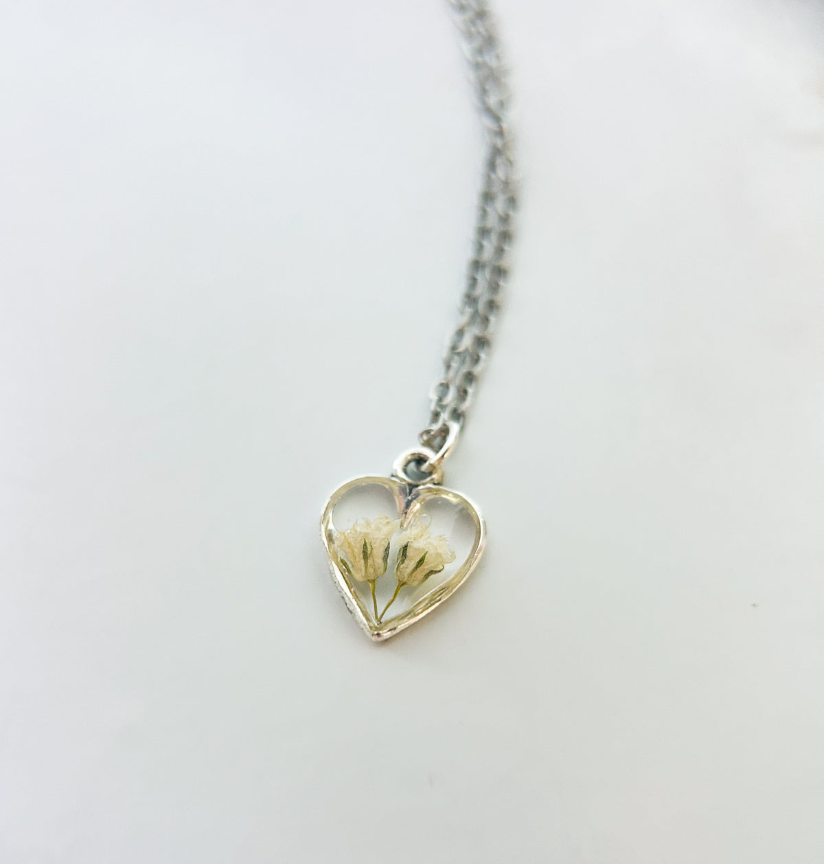 Baby’s Breath Heart Necklace | Memorial & Remembrance Keepsake