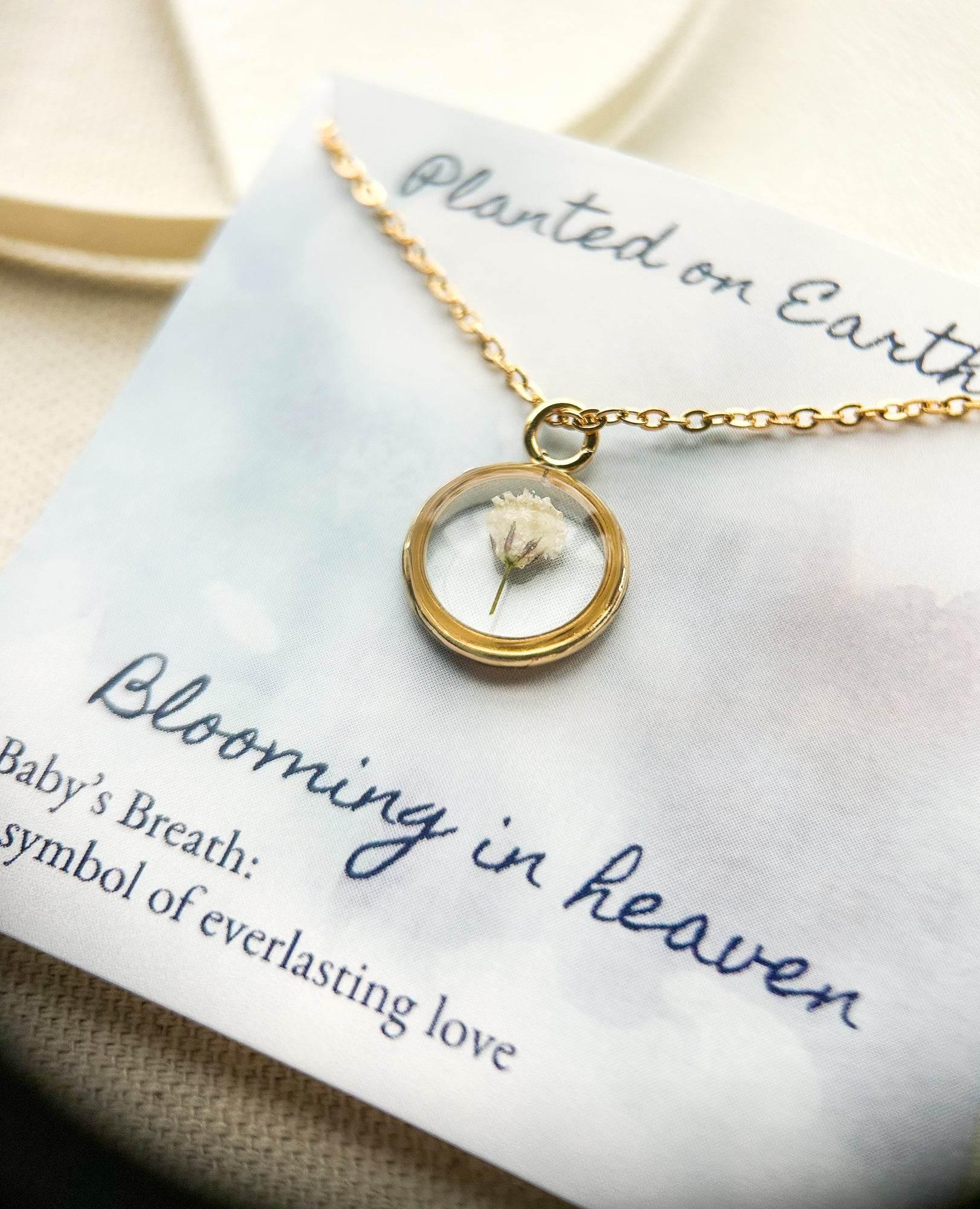 Baby's Breath Flower Necklace | Yellow Gold Circle Pendant - Rest of the Nest
