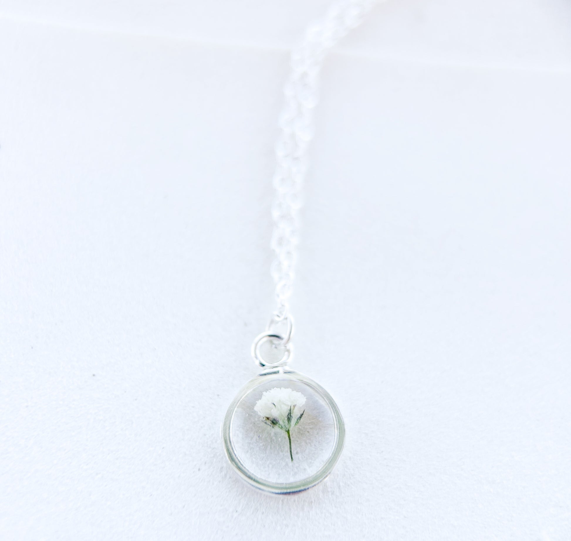 Baby's Breath Flower Necklace | Sterling Silver Circle Pendant