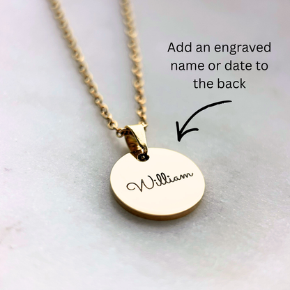 Rest of the Nest Personalized engraved name on the back of the necklace.