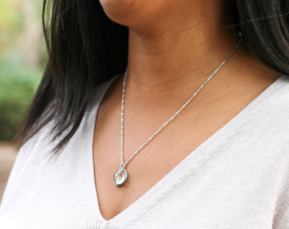 Baby's Breath Flower Necklace | Silver Circle Pendant