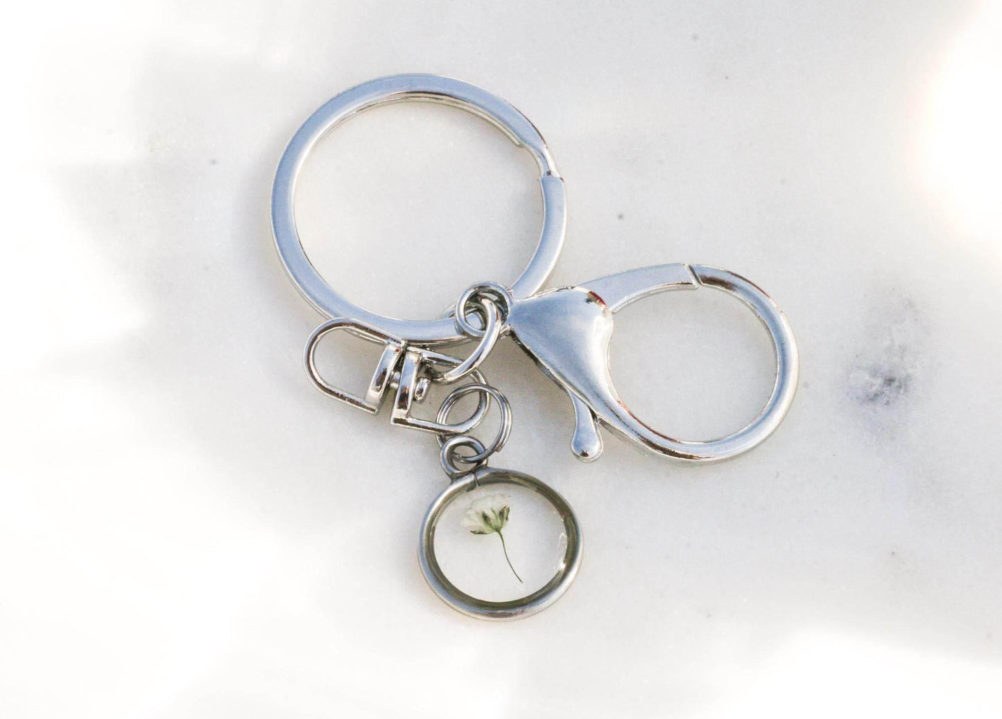 Baby's Breath Keychain | Silver Circle Pendant - Rest of the Nest