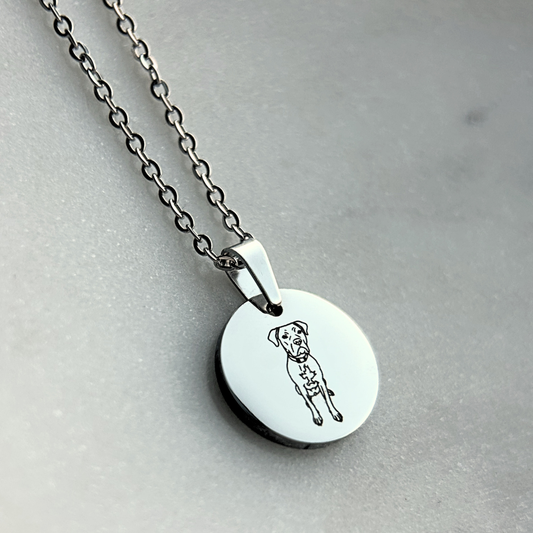 Custom Line Drawing Dog Necklace – Engraved Pet Portrait Jewelry