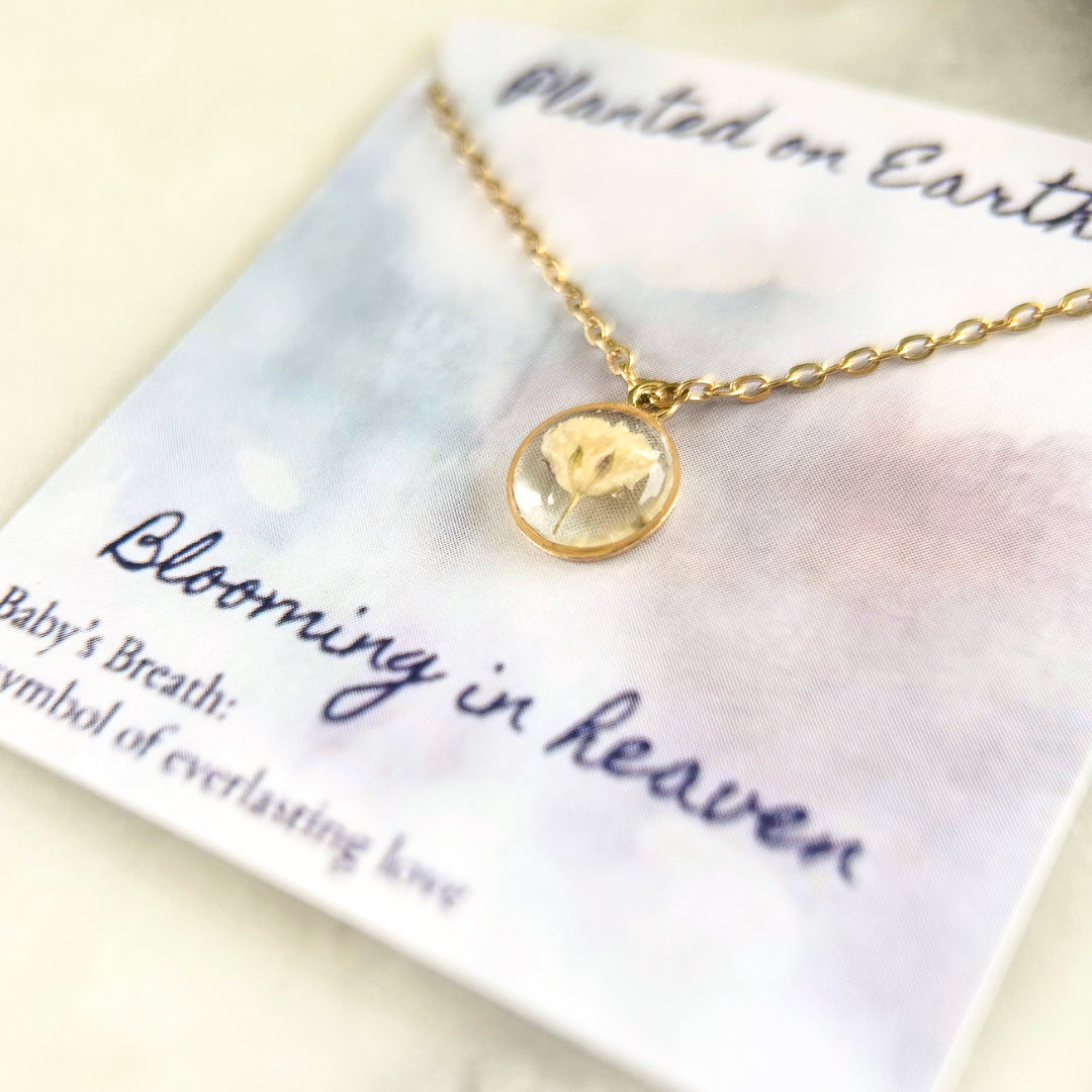 Baby’s Breath Memorial Necklace | 14k Gold Circle Pendant