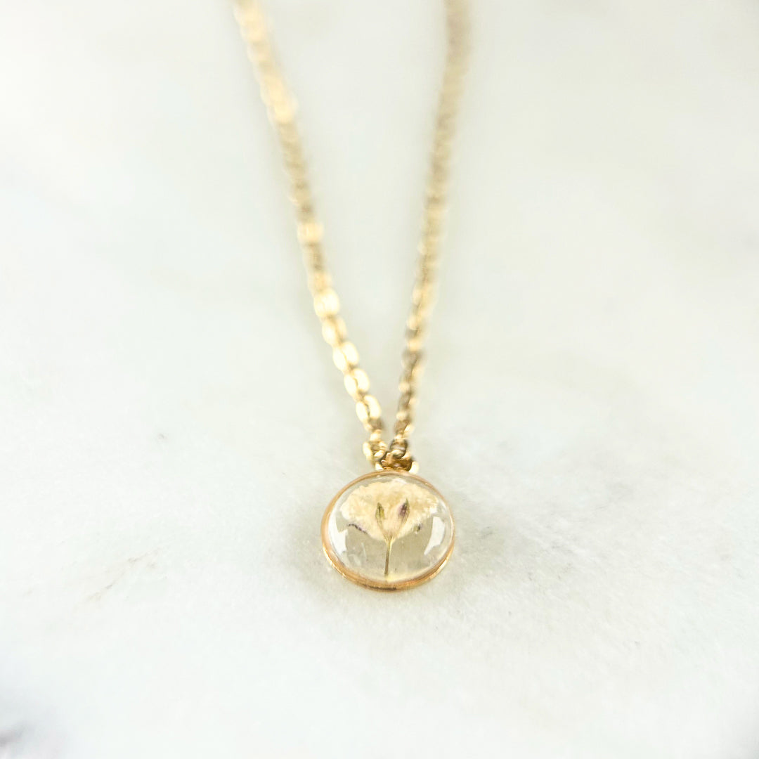 Baby’s Breath Memorial Necklace | 14k Gold Circle Pendant