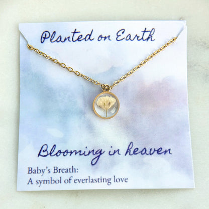 Baby’s Breath Memorial Necklace | 14k Gold Circle Pendant