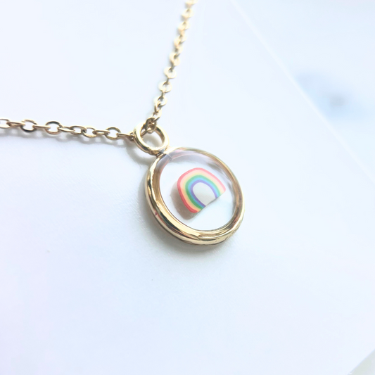 Rainbow Necklace | Yellow Gold Circle Pendant