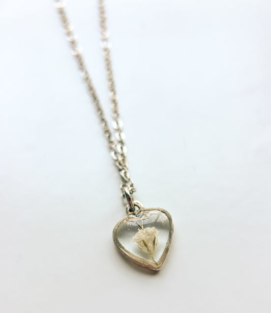 Baby's Breath Flower Heart Necklace | Memorial & Miscarriage Keepsake