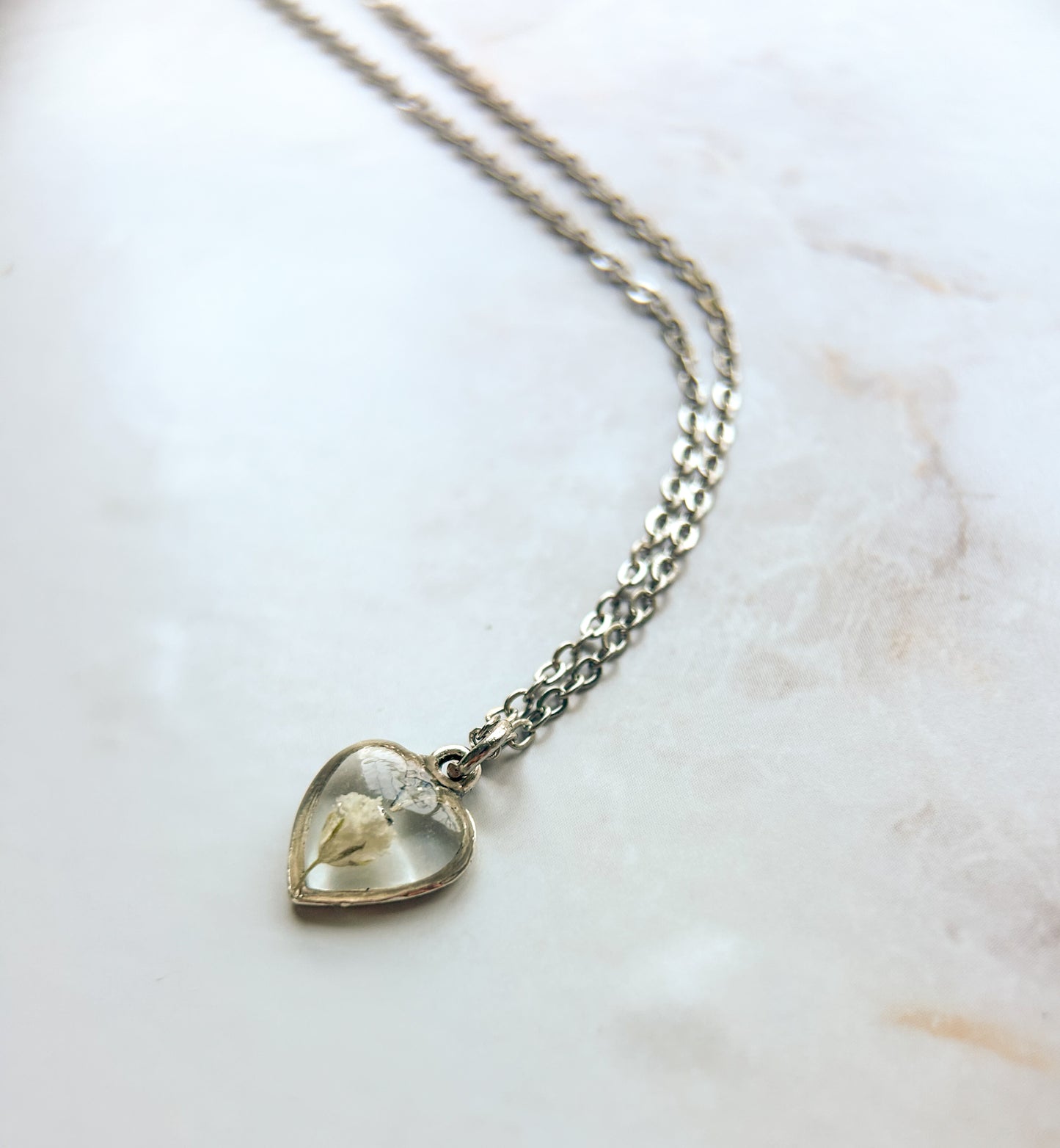 Baby's Breath Flower Heart Necklace | Memorial & Miscarriage Keepsake