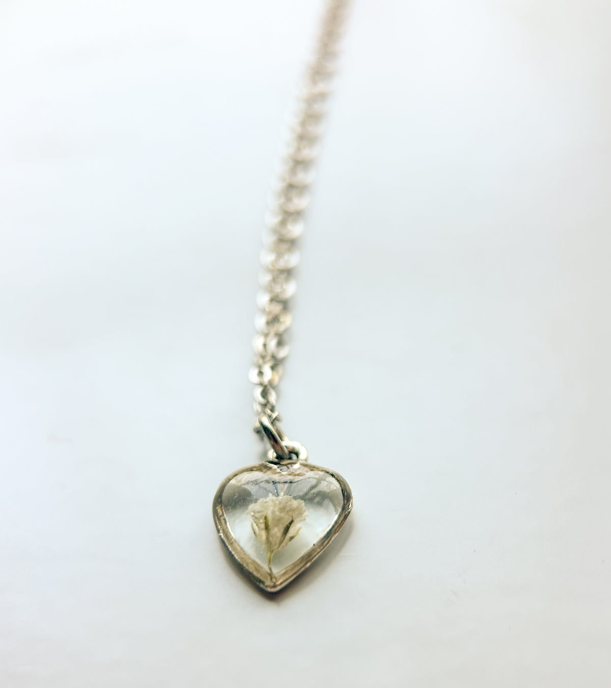 Baby's Breath Flower Heart Necklace | Memorial & Miscarriage Keepsake