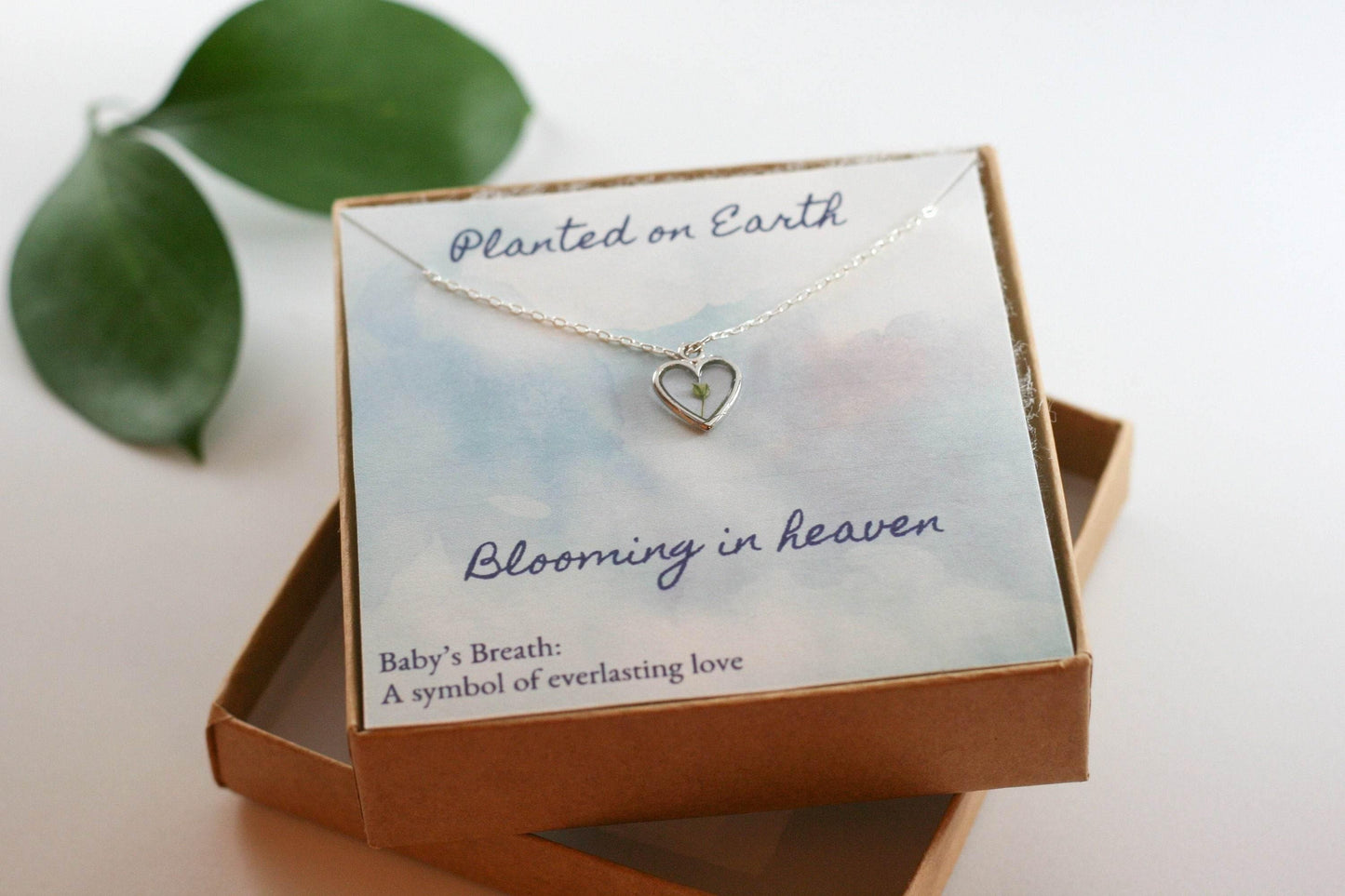 Baby's Breath Flower Necklace | Silver Heart Pendant - Rest of the Nest