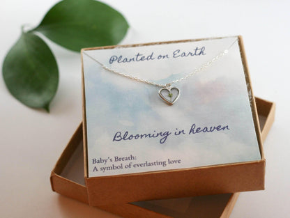 Baby's Breath Flower Necklace | Silver Heart Pendant - Rest of the Nest
