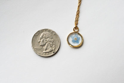 Blue Forget Me Not Necklace | Gold Circle Pendant - Rest of the Nest