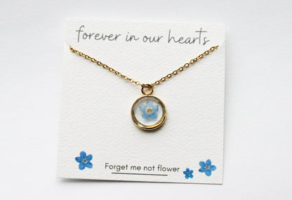 Blue Forget Me Not Necklace | Gold Circle Pendant - Rest of the Nest