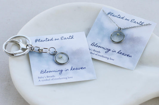 babys breath miscarriage keychain and necklace set for couple