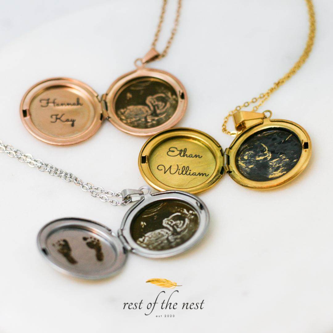 Engraved Sonogram Necklace | Circular Locket - Rest of the Nest
