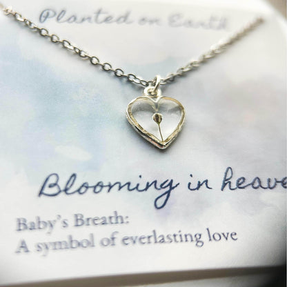 Baby's Breath Flower Necklace | Silver Heart Pendant - Rest of the Nest