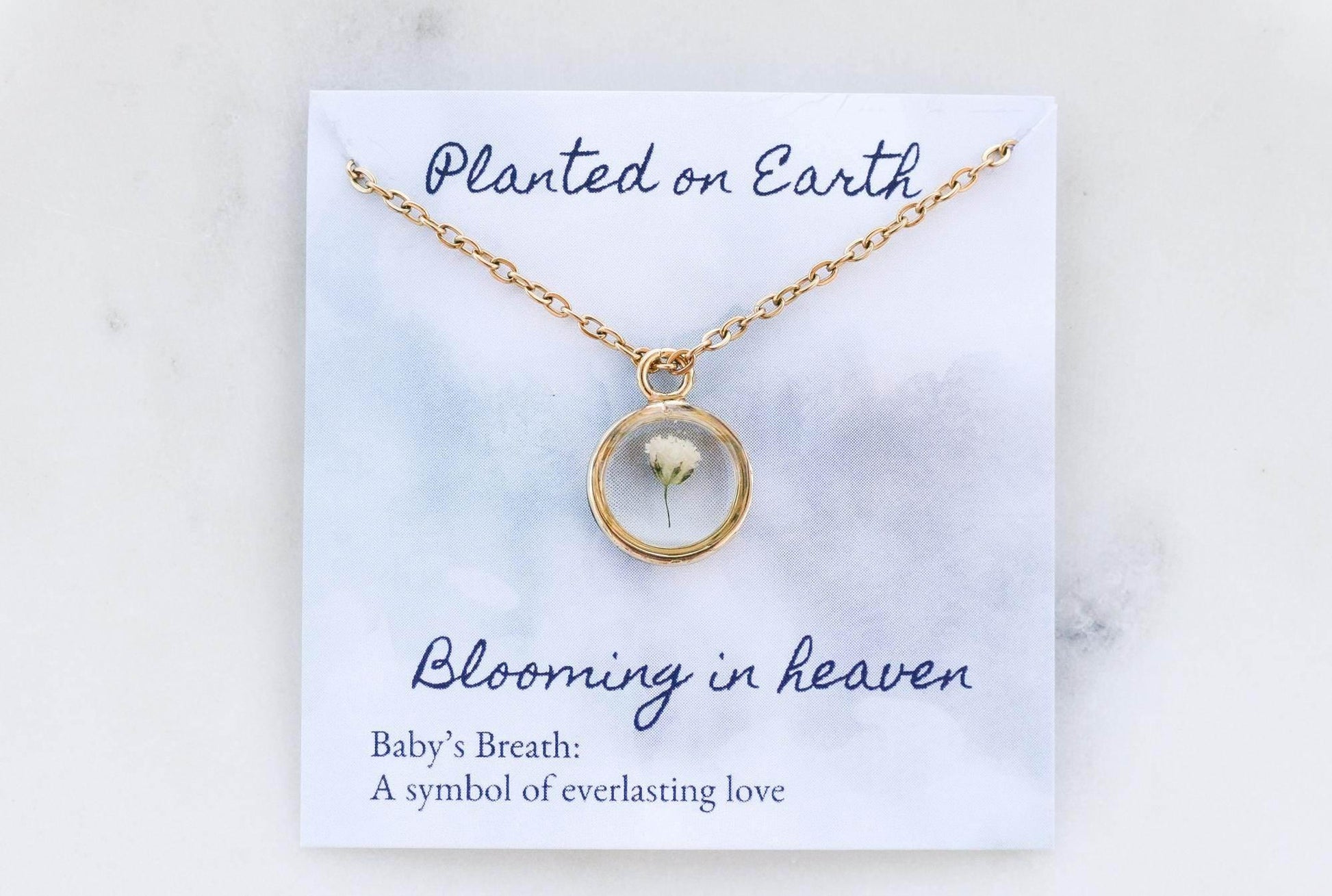 Baby's Breath Flower Necklace | Yellow Gold Circle Pendant - Rest of the Nest