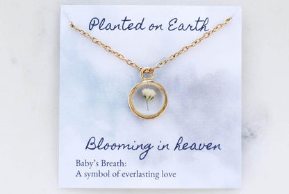 Baby's Breath Flower Necklace | Yellow Gold Circle Pendant - Rest of the Nest