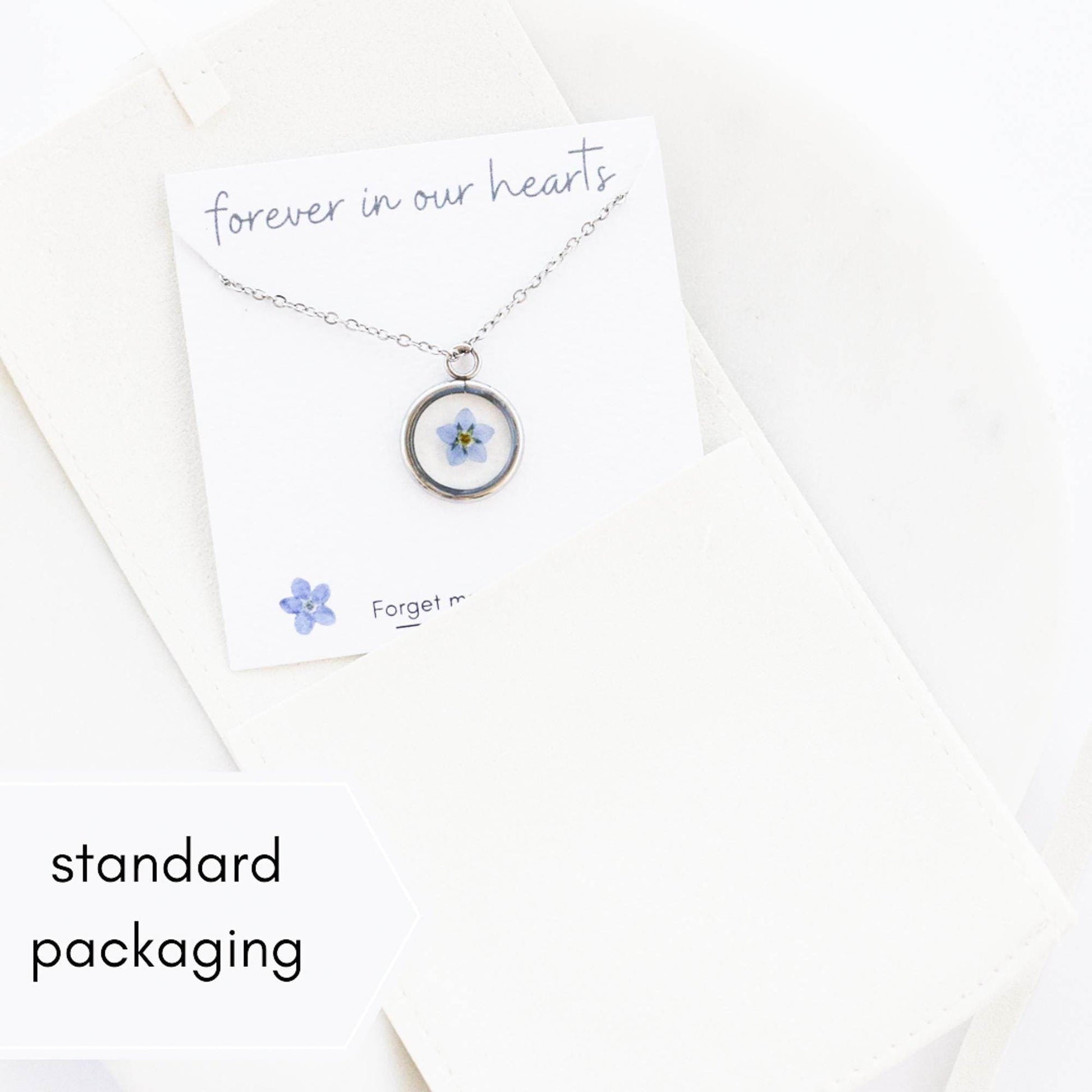 Blue Forget Me Not Necklace | Silver Circle Pendant - Sale - Rest of the Nest