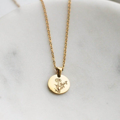 Birth Month Flower Necklace | Circle Pendant - Rest of the Nest