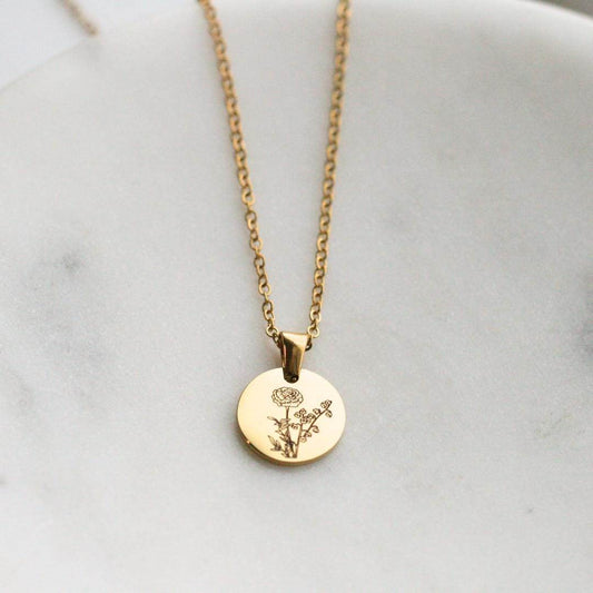 Birth Month Flower Necklace | Circle Pendant - Rest of the Nest