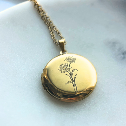 Engraved Picture Necklace | Circle Locket
