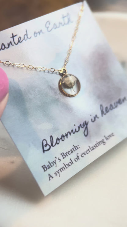 Baby’s Breath Memorial Necklace | 14k Gold Circle Pendant