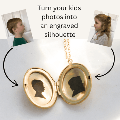 Engraved Silhouette Yellow Gold Necklace | Oval Locket - Rest of the Nest