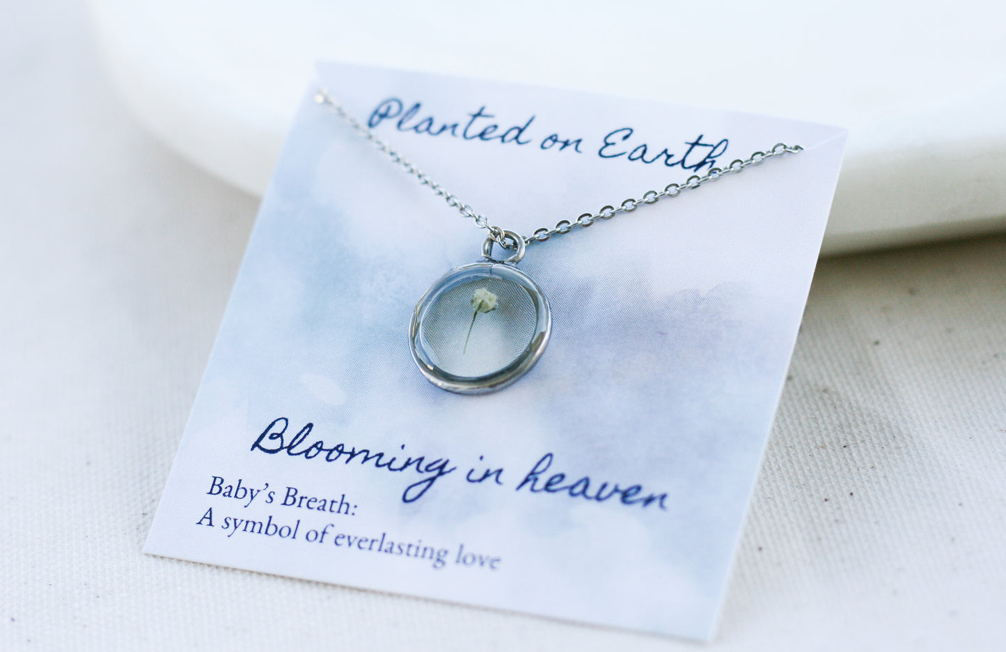 babys breath necklace in silver